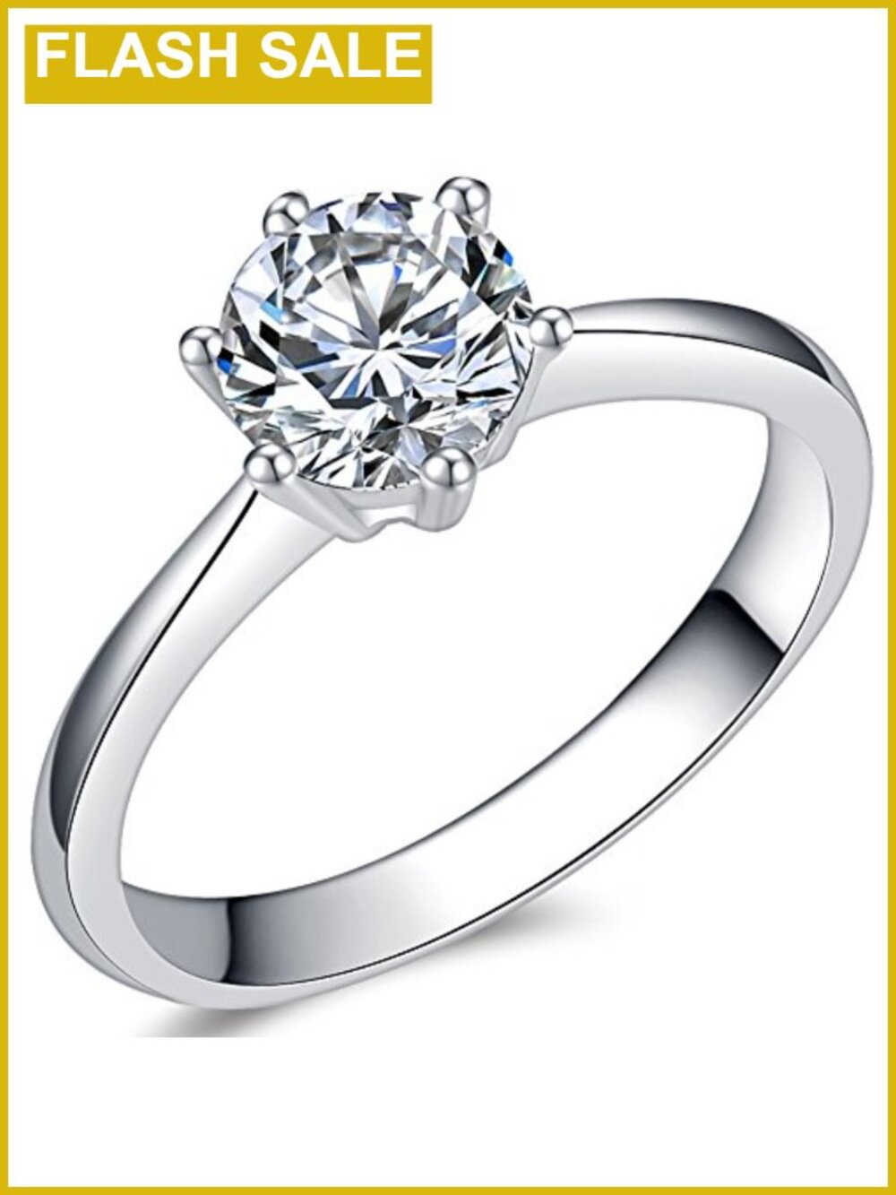 Stainless Steel 1 Carat Cubic Zirconia Solitaire Engagement Ring Size 5.5